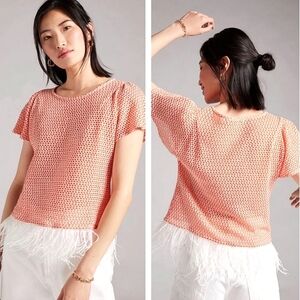 Anthropologie × Eva Franco Wispy Feather Boa Trim Mesh Knit Pullover Shirt LG